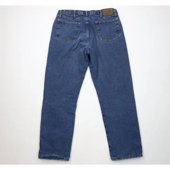Vintage Cabelas Mens 36x32 Faded Fleece Lined Wide Leg Denim Jeans Blue Cotton